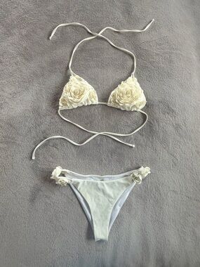 Women's Cream Floral Appliqué Triangle Bikini Set Size S